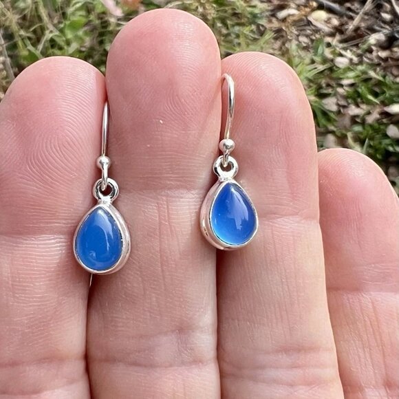 Sundance $98 NEW 1" Blue Chalcedony Sterling Silver Handmade Teardrop Earrings - Picture 1 of 10
